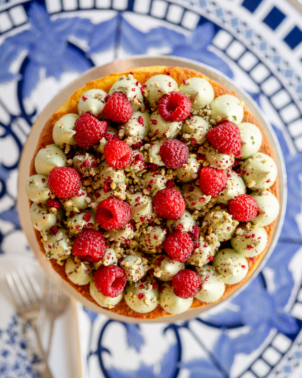 Orange Almond Cake, Pistachio Buttercream & Raspberries GF